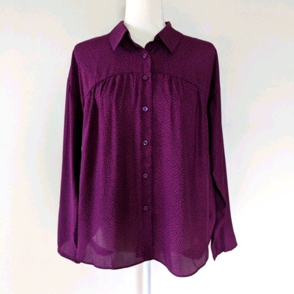 BCBGeneration Button Down Blouse Purple and Black… - image 1